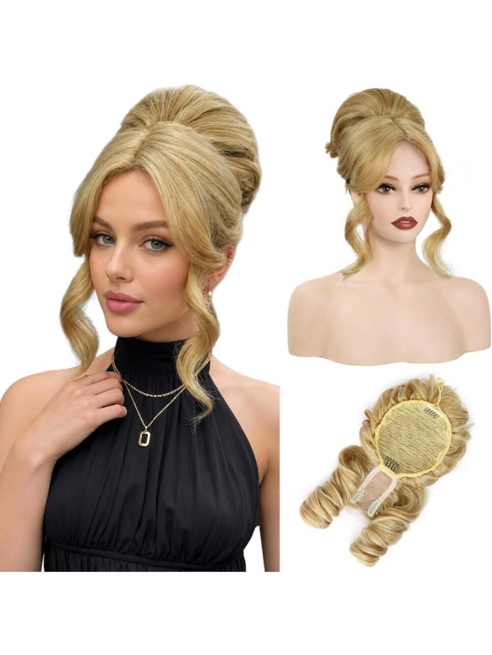 Honey Blonde 2-in-1 Updo Wig with Bangs & Messy Bun - Versatile Hairpiece